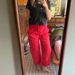 Bright Red Zara drawstring ankle pants